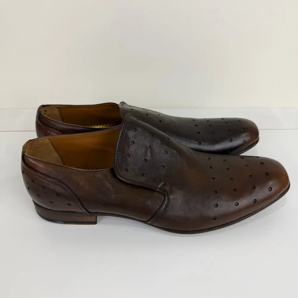 Area Forte Brown Leather Perforated Italian Loafers Dress Shoes EU 45 New - Picture 4 of 8